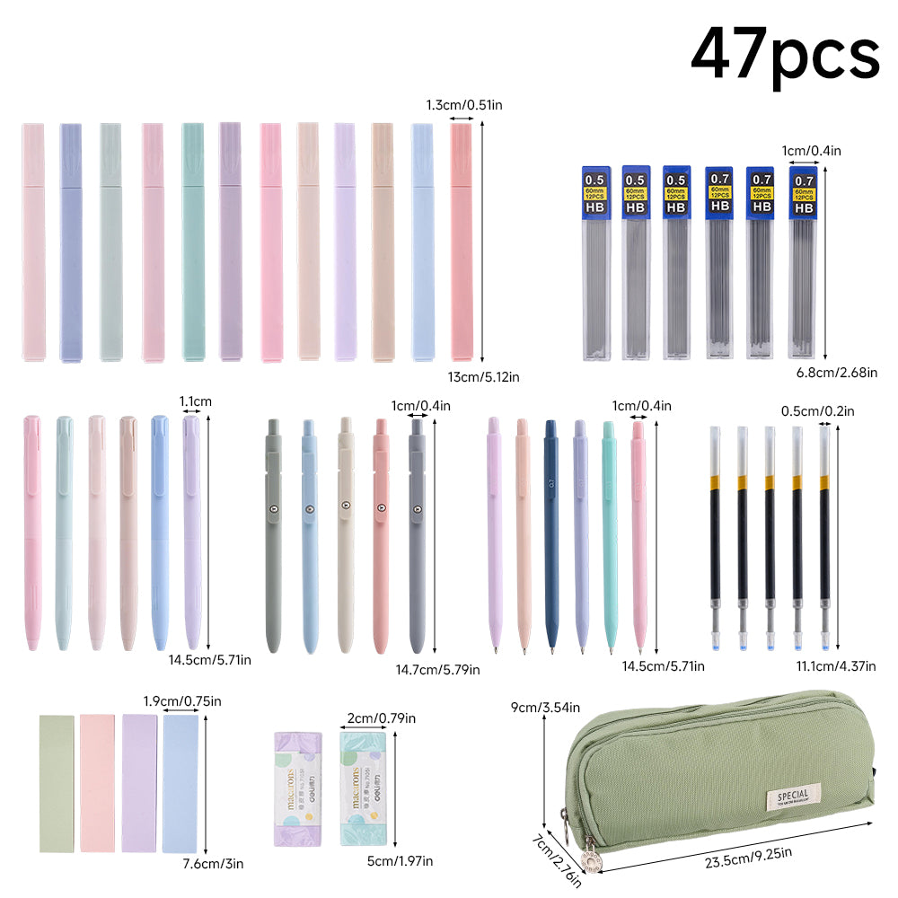 47pcs Stationery Set With Pencil Case | Green