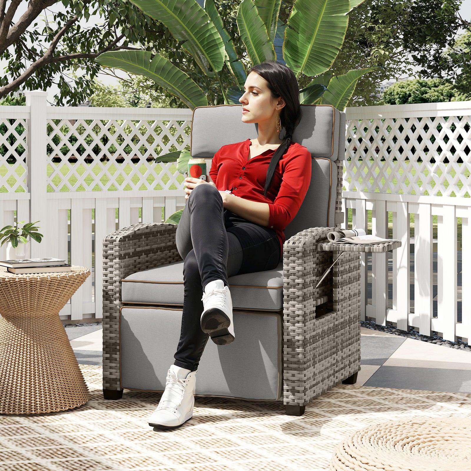 Rattan Recliner Chair, Adjustable Backrest