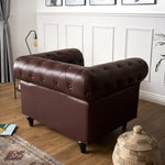 Button Tufted Faux Leather Living Room Armchair | Brown