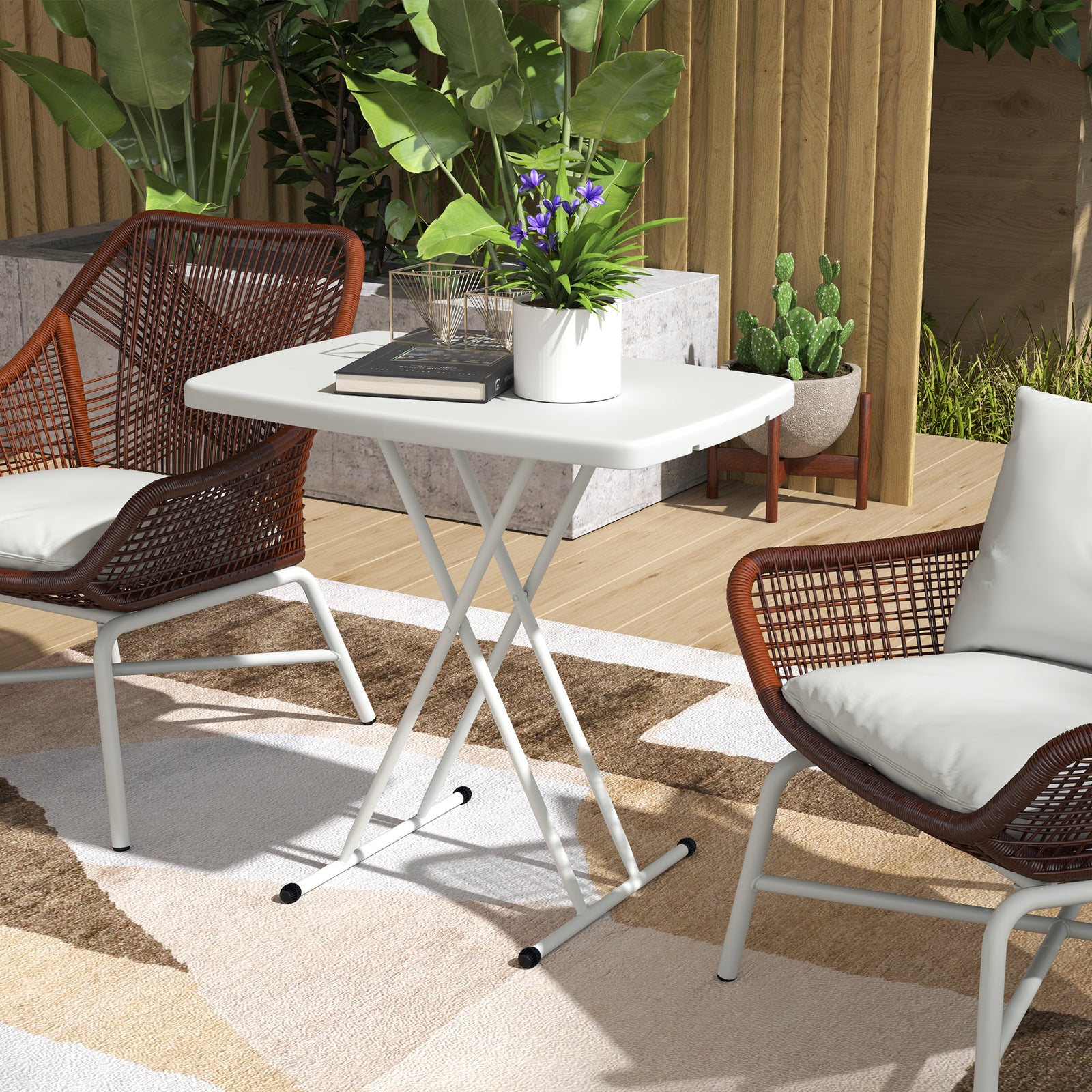 Folding Coffee Table, Height Adjustable Bistro Table | White
