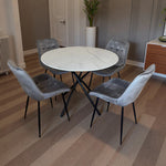 Seattle Dining Table With 4 Erica Velvet Chairs | Grey