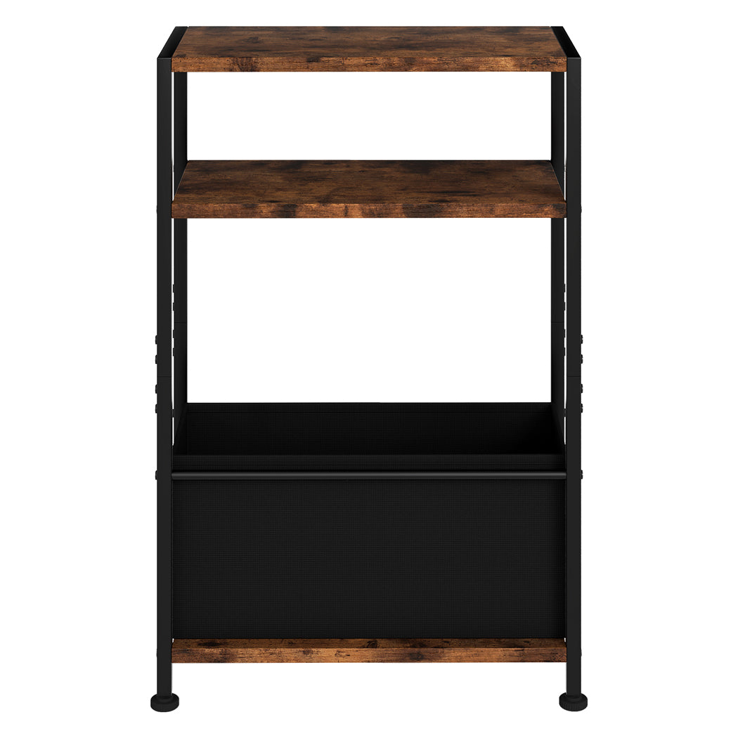 Levede Side End Table Industrial 3 Tier Wooden Oxford Storage Basket Living Room