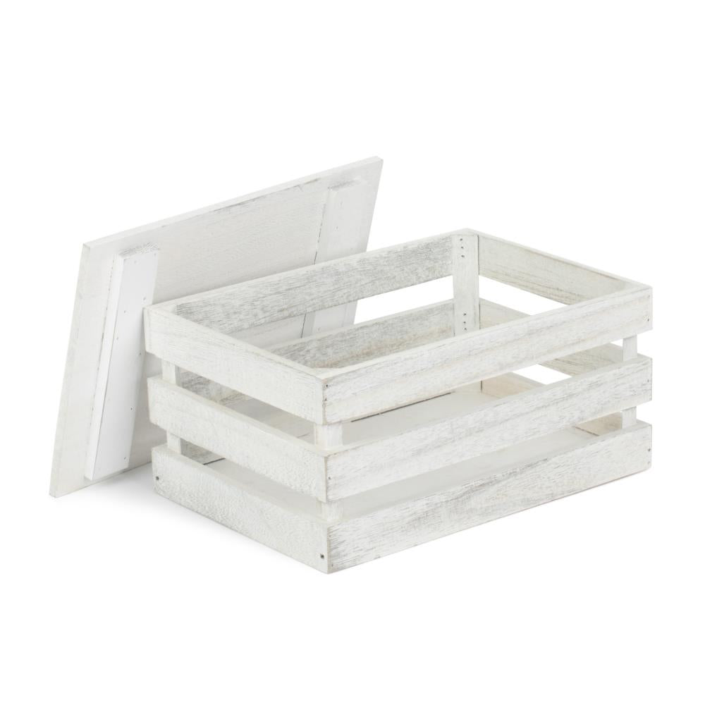 Vintage Slatted Lidded Wooden Box | Large | Gray