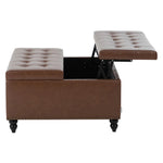 Square Pu Leather Upholstered Storage Ottoman With Lift-top & Flip Design