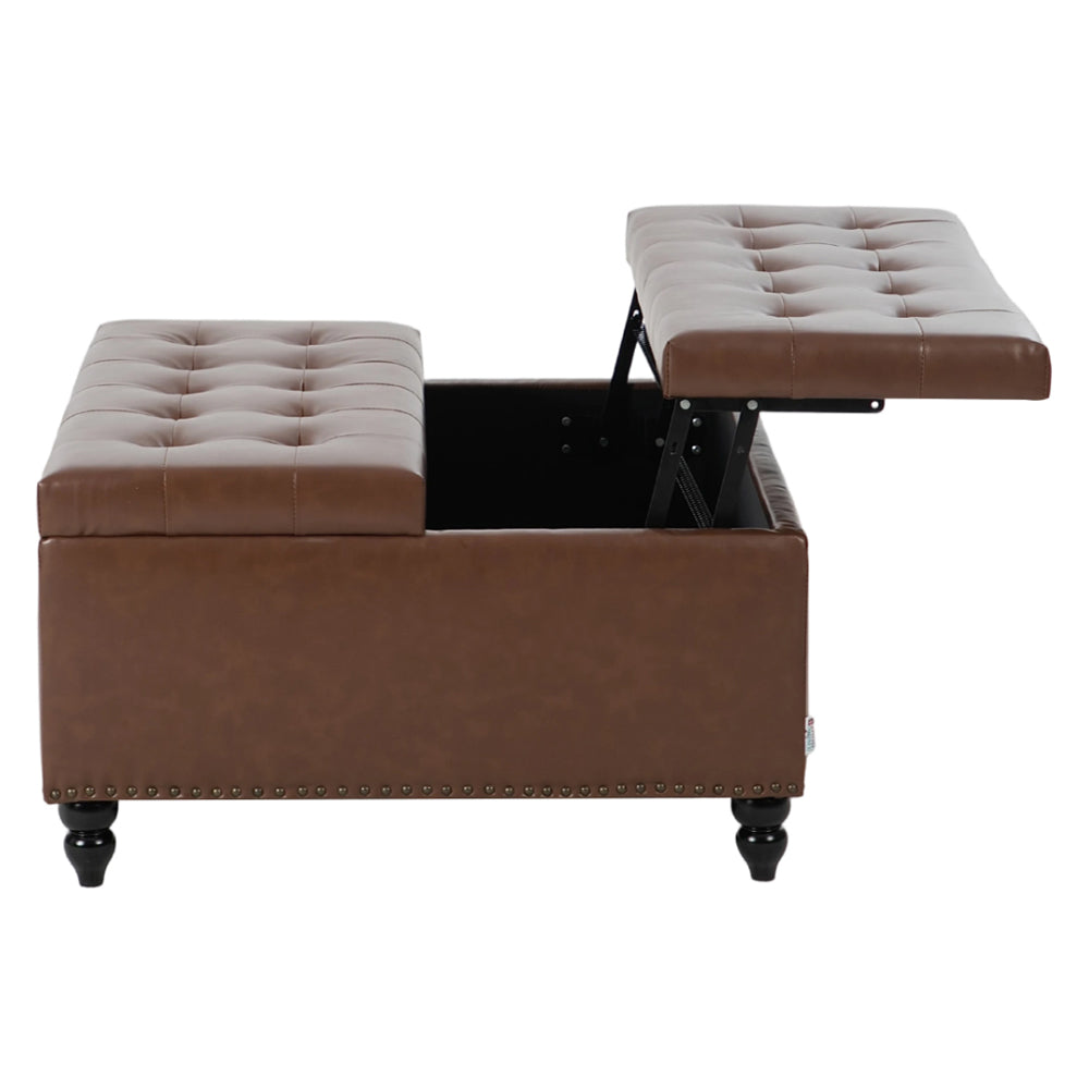 Square Pu Leather Upholstered Storage Ottoman With Lift-top & Flip Design