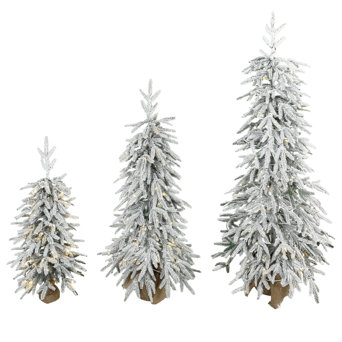 HOMCOM Prelit Flocked Artificial Christmas Tree Set Of 3, 3ft/4ft/5ft
