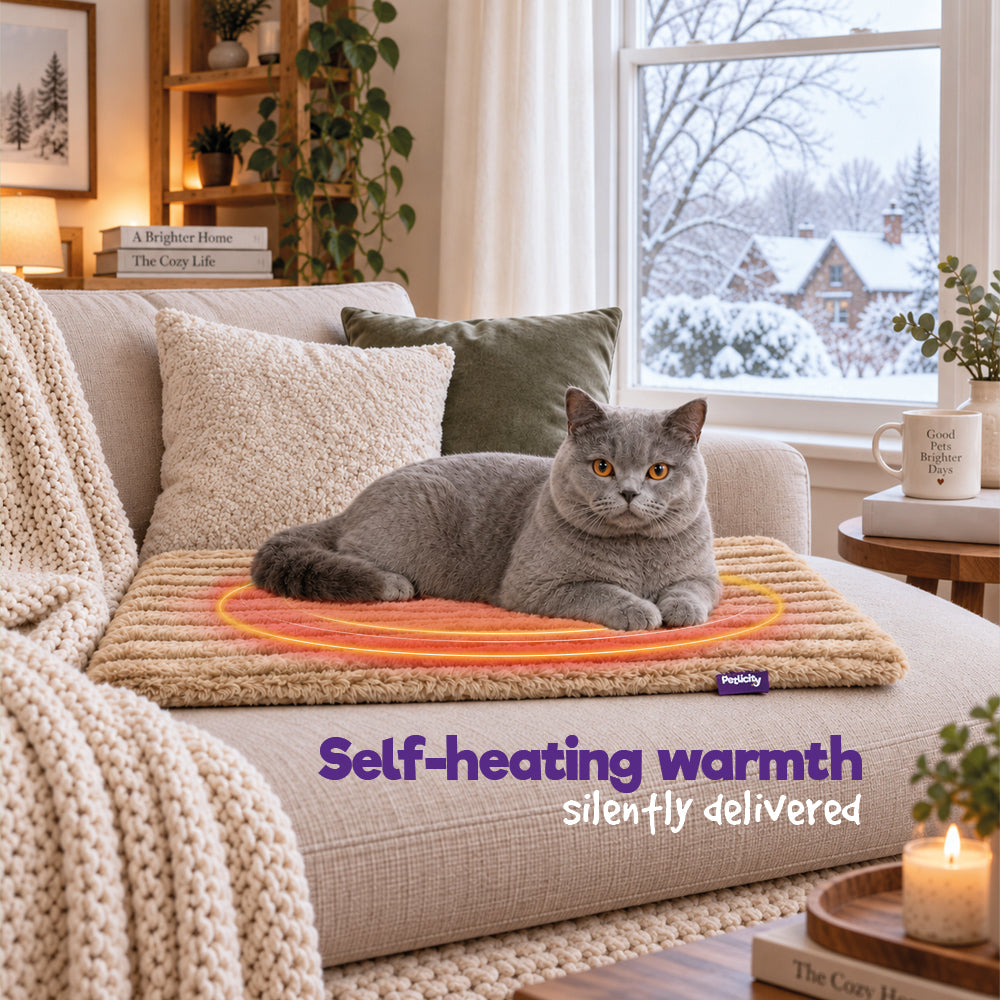 Petlicity 3 In 1 Self Heating Pet Bed Mat With Striped Faux Fur