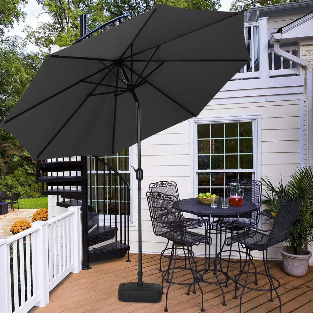 3m Garden Parasol Adjustable Tilting Parasol With Crank Handle With Plastic Fillable Base | One Size | Black