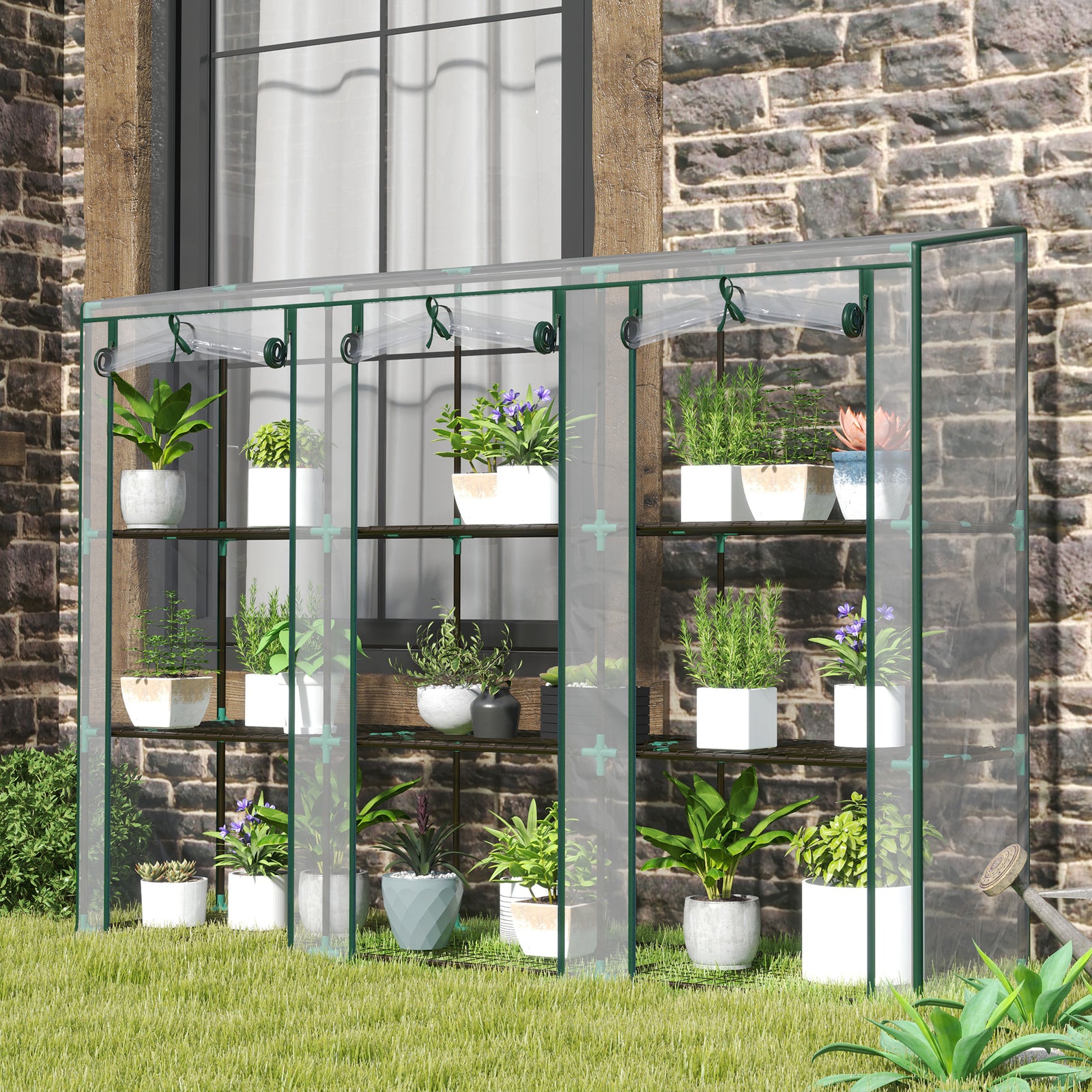 3 Tier Lean-to Mini Greenhouse W/ Plastic Cover