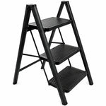 Step Ladder Compact Black, Heavy-duty Steel Folding Step Stool 150kg Capacity | 3 Step | Black