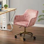 Velvet Upholstered Home Office Swivel Task Chair With Gold Base