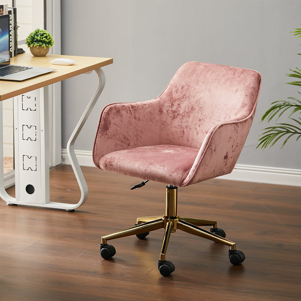 Velvet Upholstered Home Office Swivel Task Chair With Gold Base