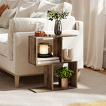 Side Table, Narrow End Table With Storage Shelves | Oak