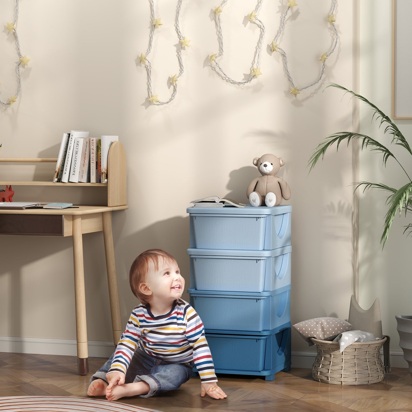 Kids Storage Units With Drawers 4 Tier Chest Dresser Tower | Blue