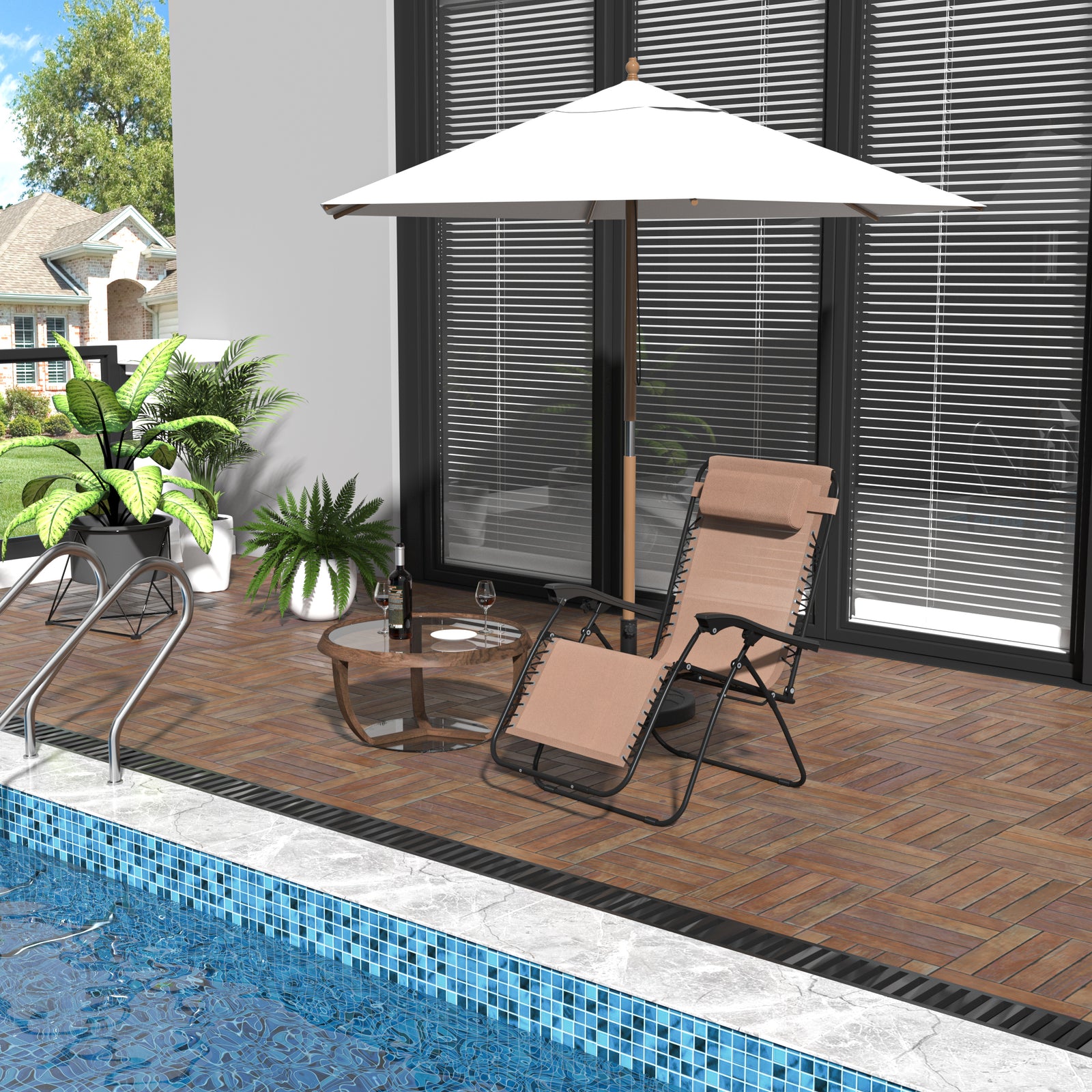 Metal Frame Zero Gravity Lounger W/ Head Pillow For Patio | Beige