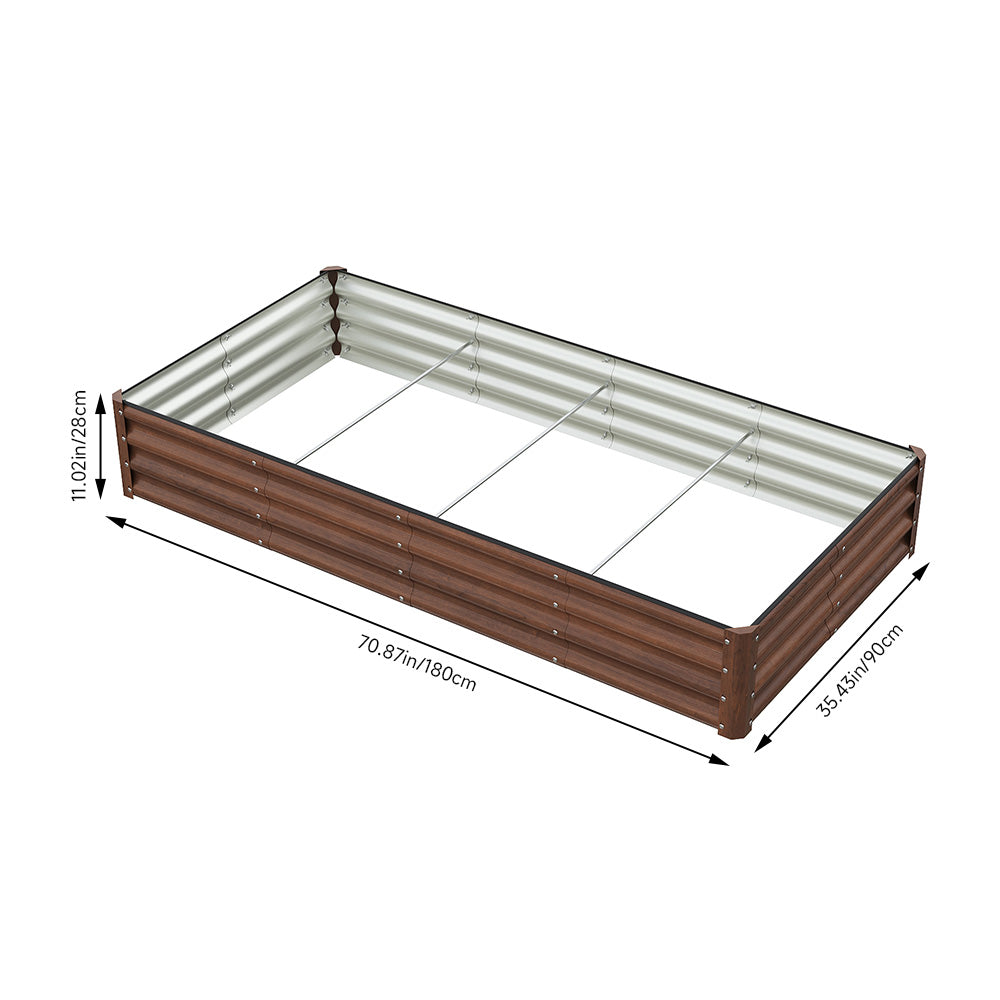 Brown Wood Grain Rectangular Galvanized Steel Raised Garden Bed | XL