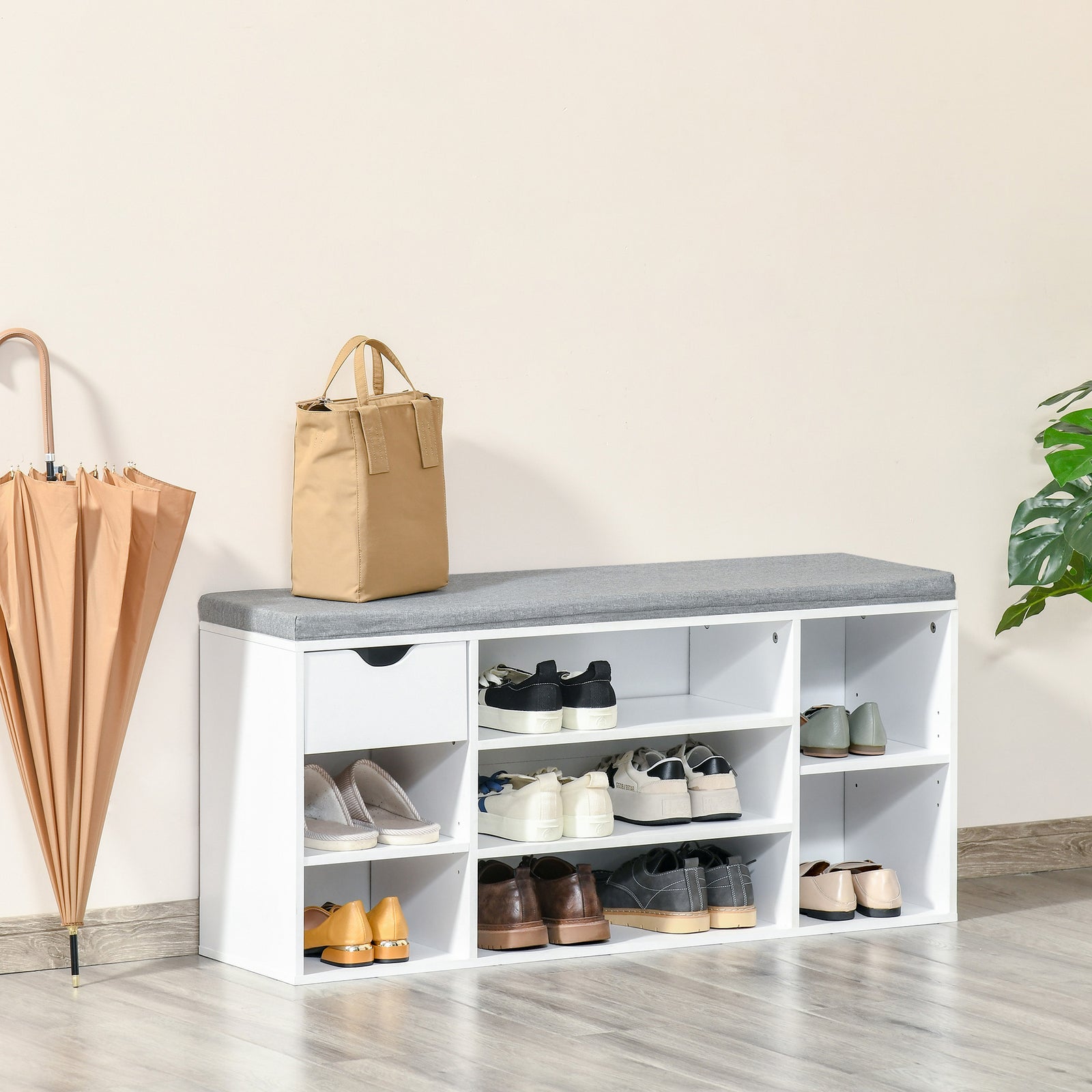 Shoe Storage Cabinet Bench W/ Cushion Adjustable Shelves