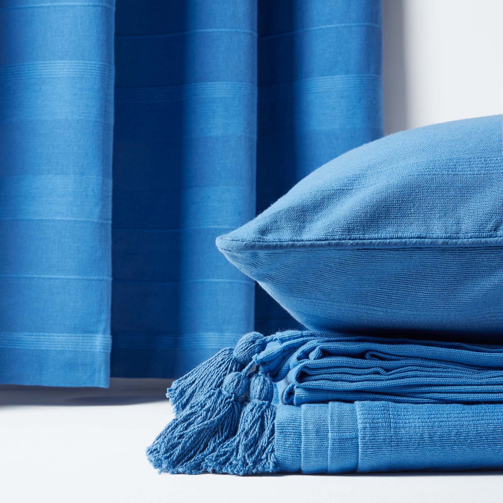 Cotton Rajput Ribbed Throw | 225cm x 255cm | Blue