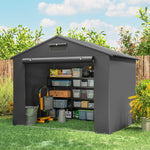 8x4ft Garden Storage Shed Roll-up Zipper Door Dark Grey