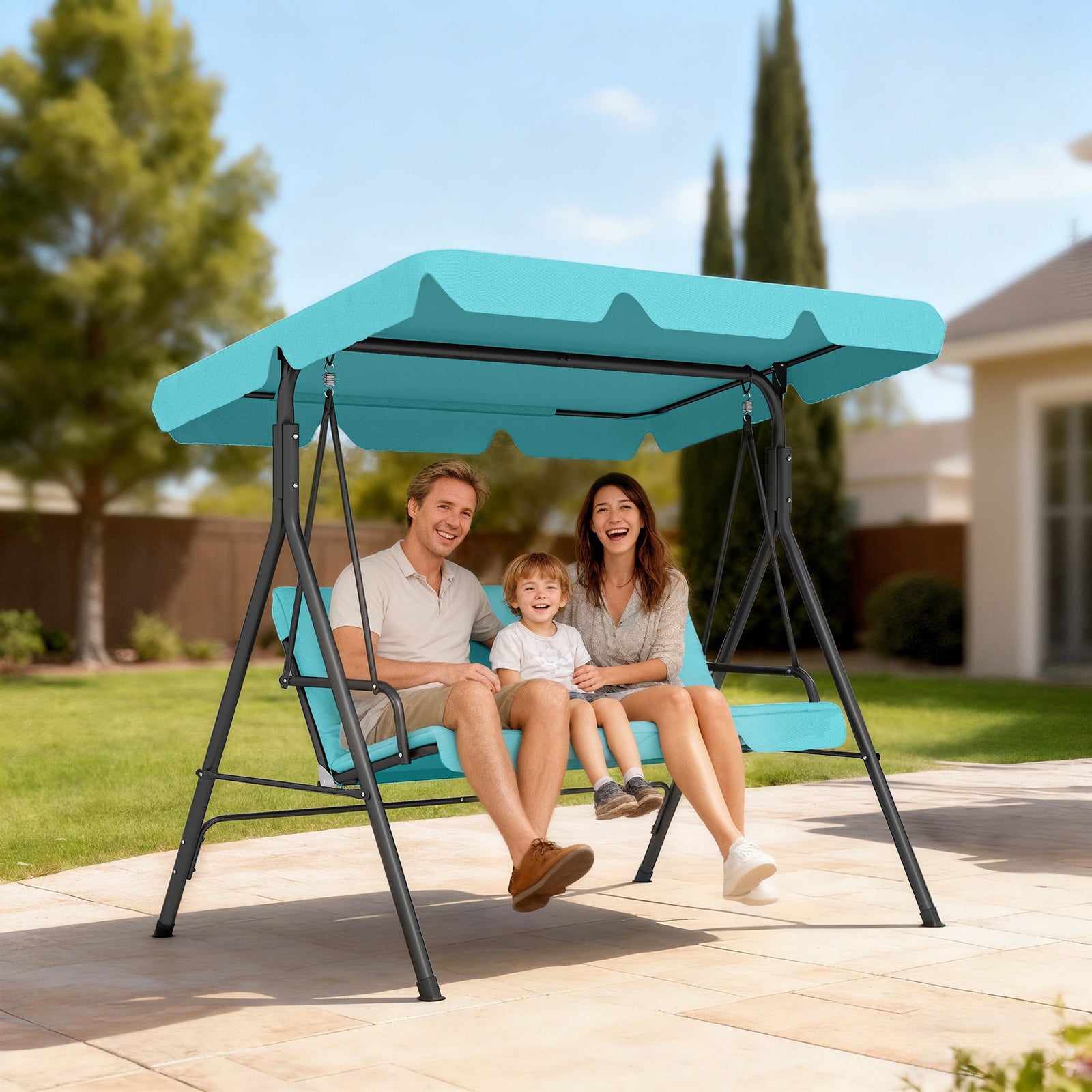 Outdoor 3-person Metal Porch Swing Chair Bench Canopy | Blue