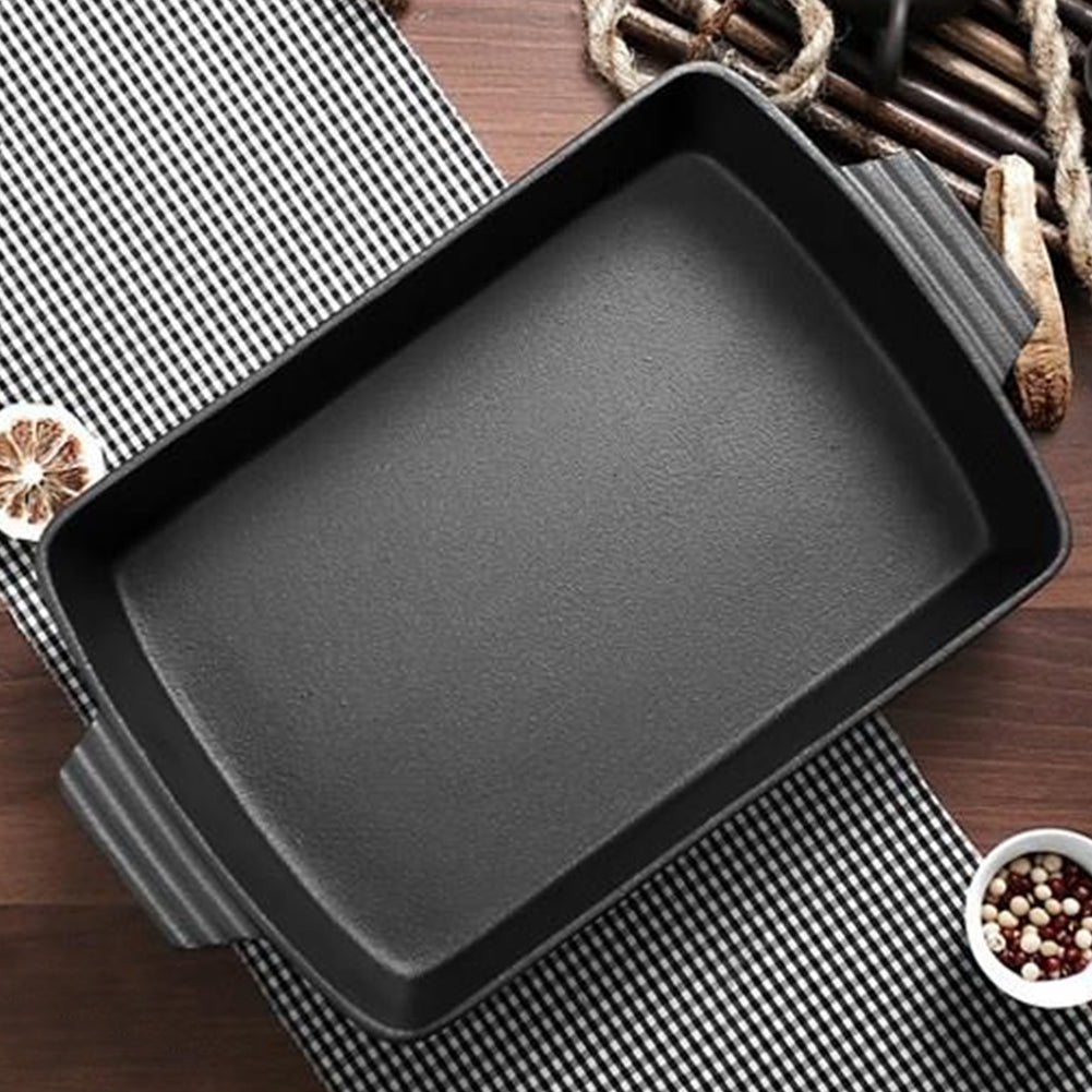 32.5cm W X 23cm D Black Rectangular Cast Iron Baking Pan