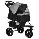 Folding 3 Wheel Pet Stroller Travel Adjustable Canopy Storage Brake | Grey