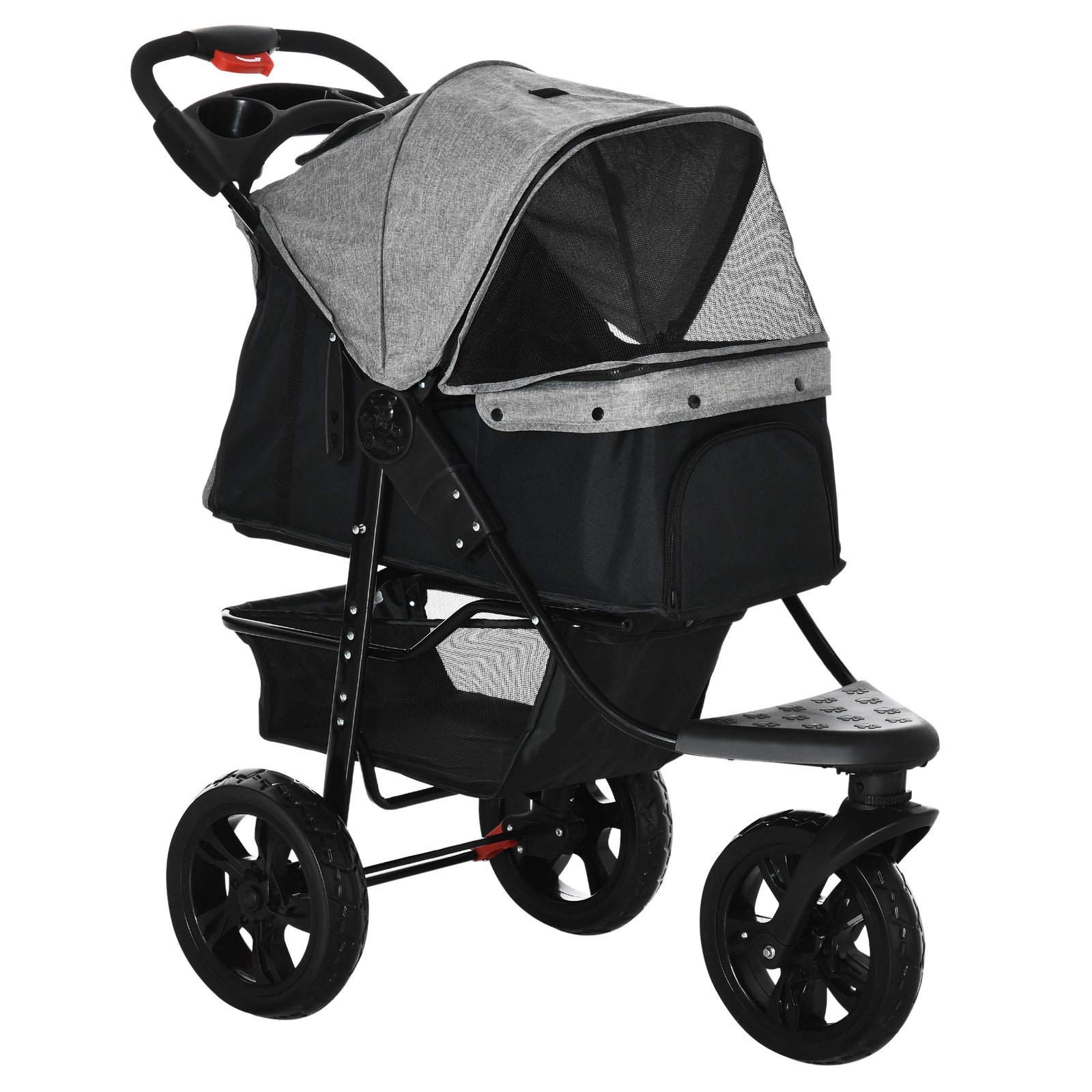 Folding 3 Wheel Pet Stroller Travel Adjustable Canopy Storage Brake | Grey