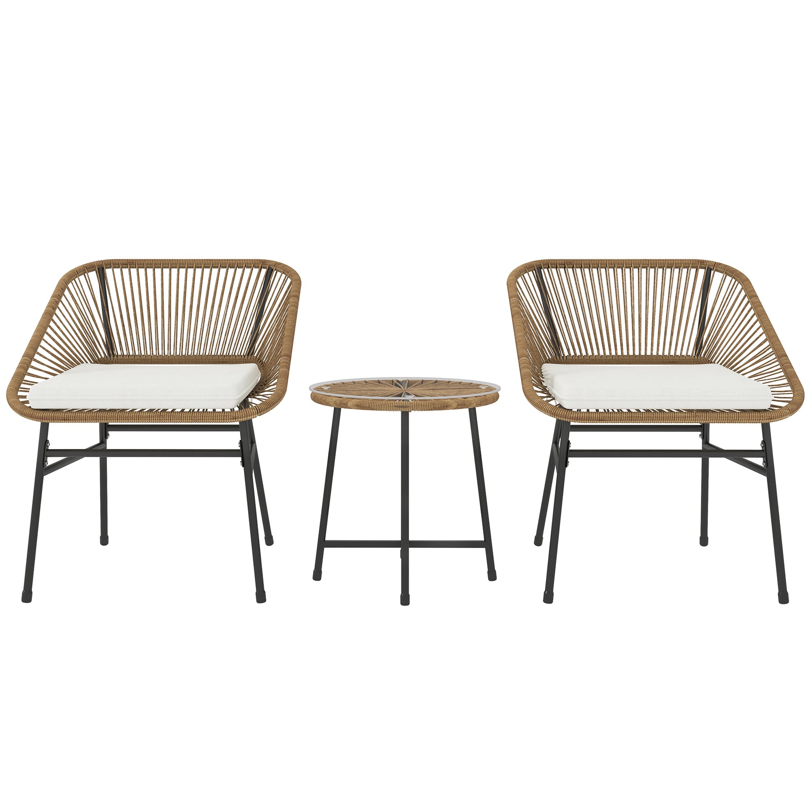 Rattan Bistro Set, Small Balcony Furniture With Cushion | Natural
