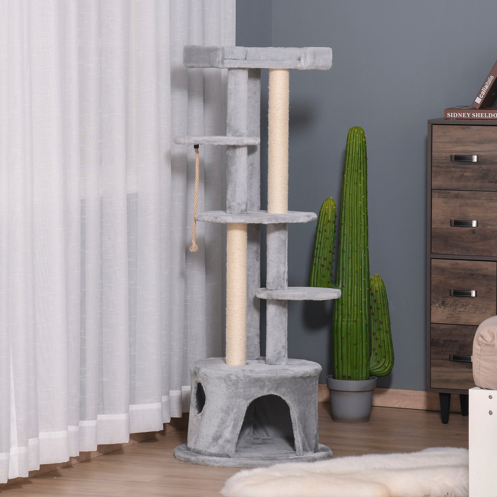 Cat Tree Kitten Tower W/ Scratching Post Condo Plush Perches Grey