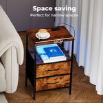 Led Bedside Table 2 Drawers Usb Ports Sofa End Table In Brown Black | Brown