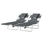 2 Sun Loungers With Reading Hole, Folding Garden Lounger | Dark Grey