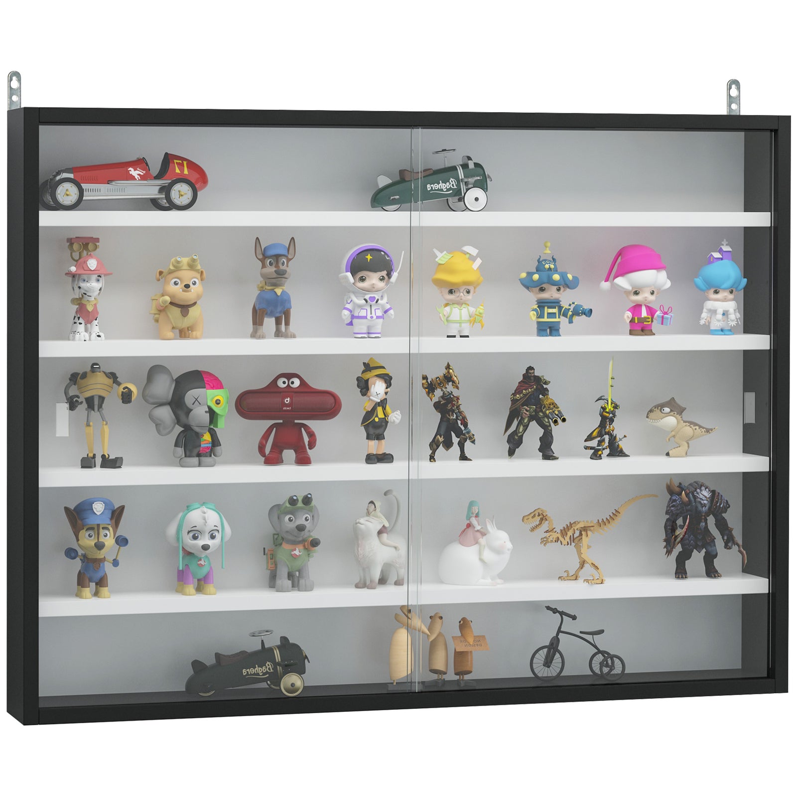 5-tier Wall Display Shelf Unit Cabinet Shelves Glass Doors | One Size | Multi Colour