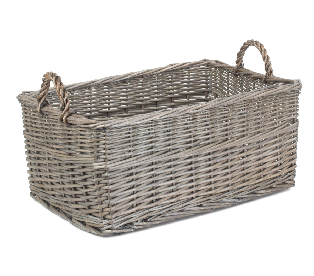 Wicker Shallow Antique Wash Storage Basket | Medium | Brown