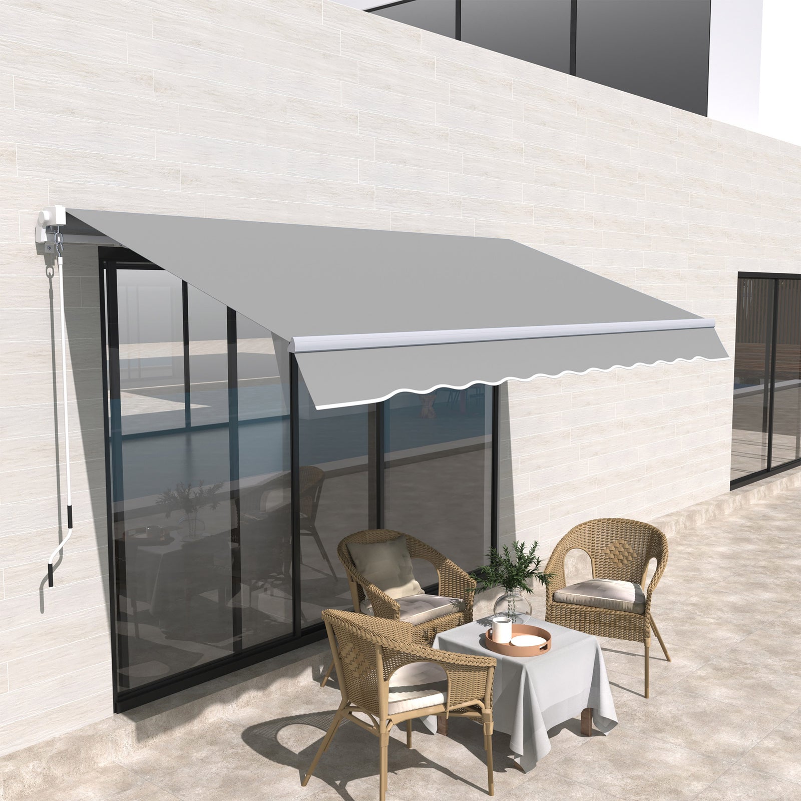 3x2m Manual Window Awning W/ Hand Crank | Light Grey