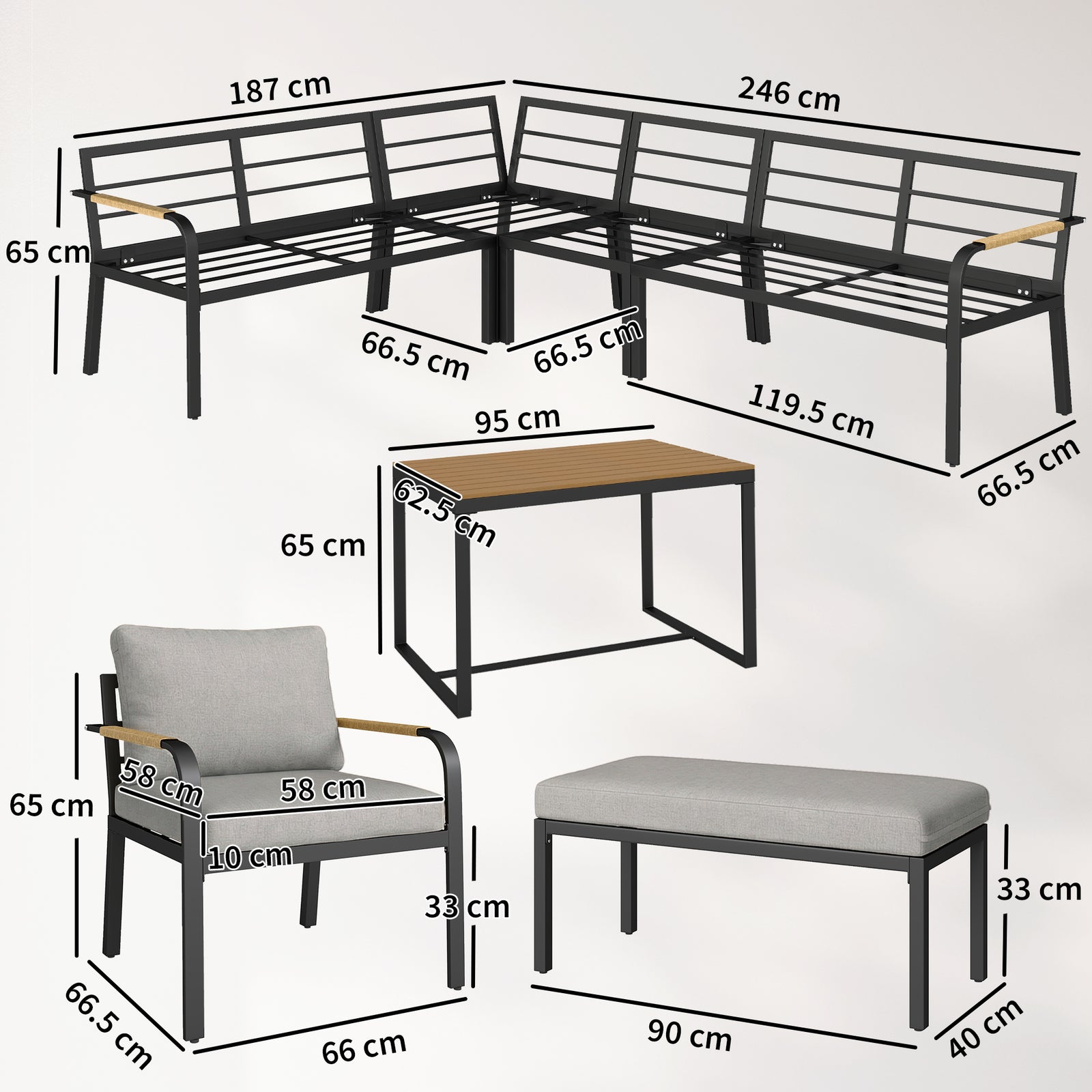 7 Seater Garden Furniture Set, Outdoor Furniture Conversation Sets | Grey