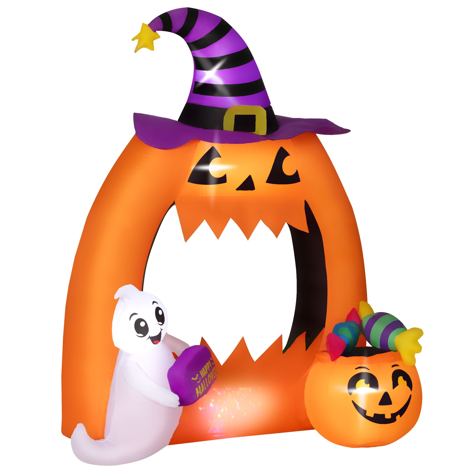 4.9ft Tall Halloween Inflatable Pumpkin Archway W/ Cute Ghost
