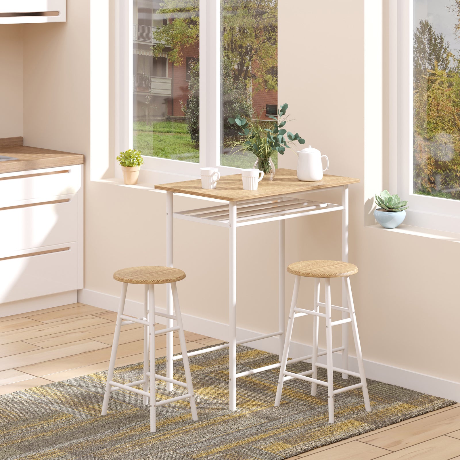 3 Piece Dining Kitchen Set W/ 1 Table And 2 Matching Chairs | White