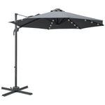 3m Led Cantilever Parasol W/ Solar Lights & Base | Dark Gray