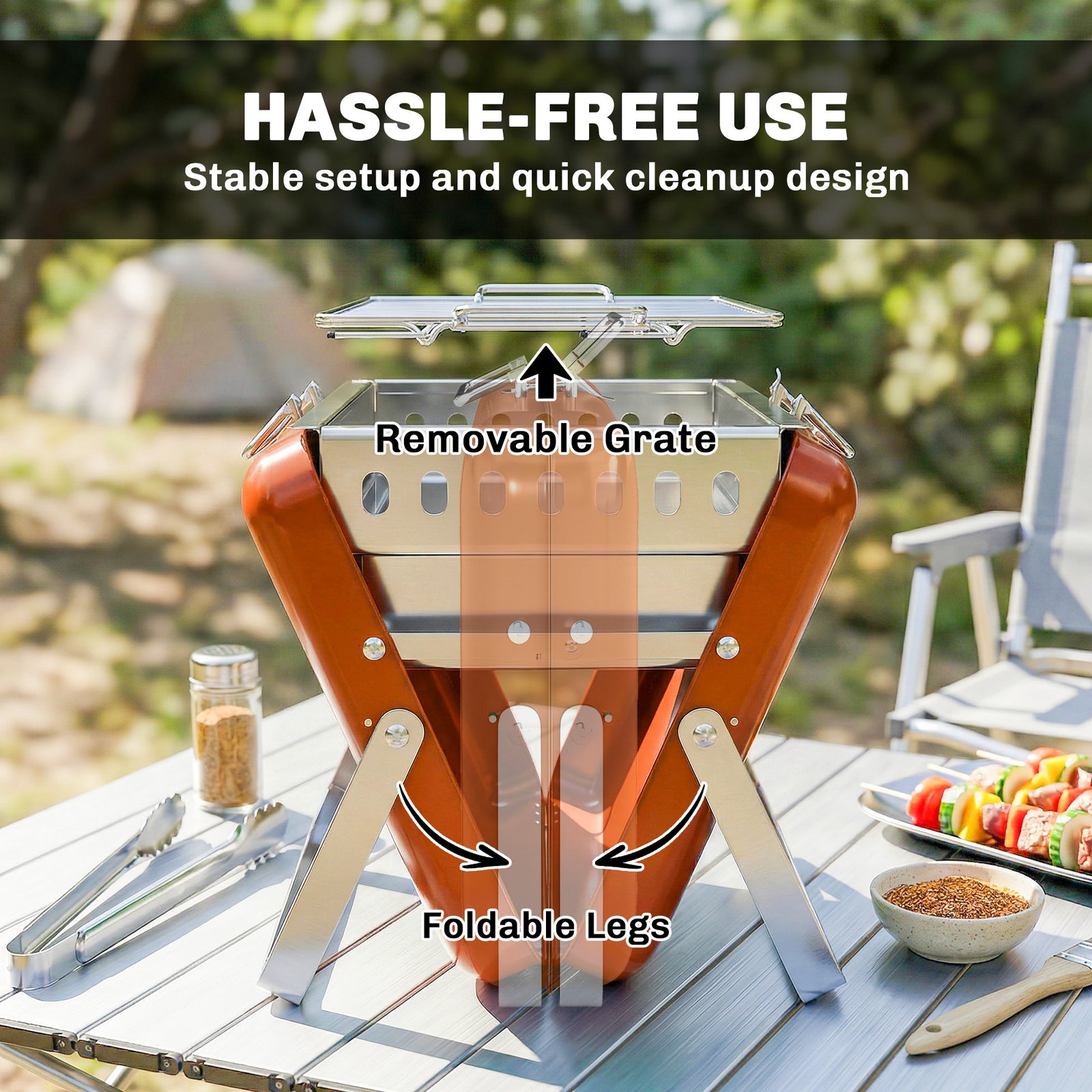 Charcoal Bbq Grill Portable With Tilting Grate | Orange
