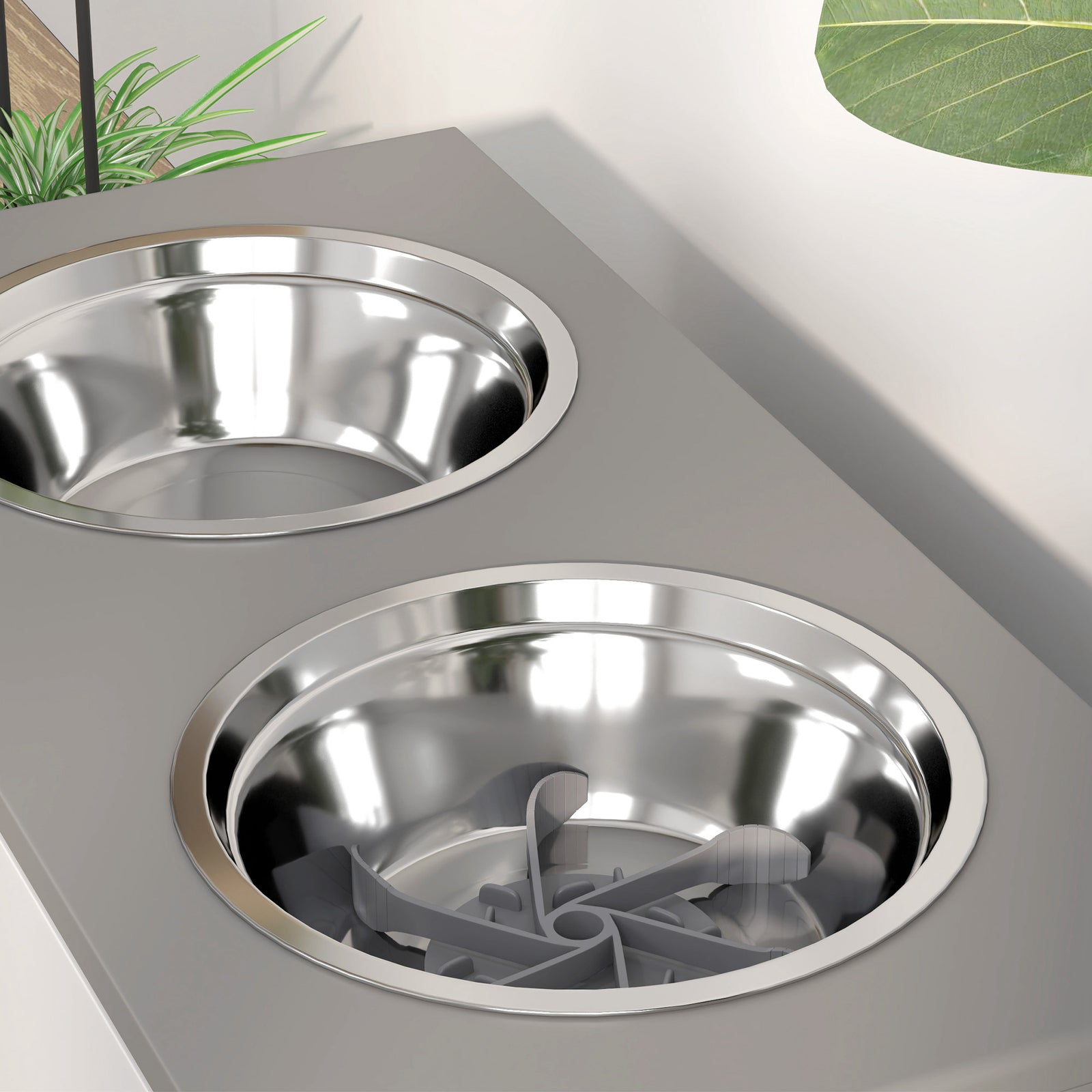 Height Adjustable Dog Feeding Storage W/ 2 Stainless Steel Bowls