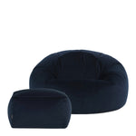Aurora Velvet Bean Bag & Pouffe Chair & Pouffe Set | Midnight Blue