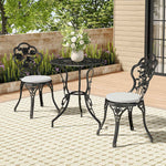 3-Piece Black Cast iron outdoor dining set circular patio balcony table and 2 chairs small weather-resistant furniture | Set of 3 | Black
