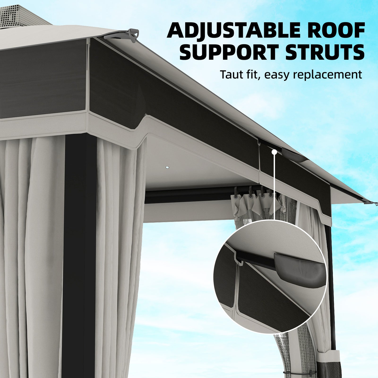 3 X 3.6 M Outdoor Garden Gazebo With Netting, Curtains | Light Grey