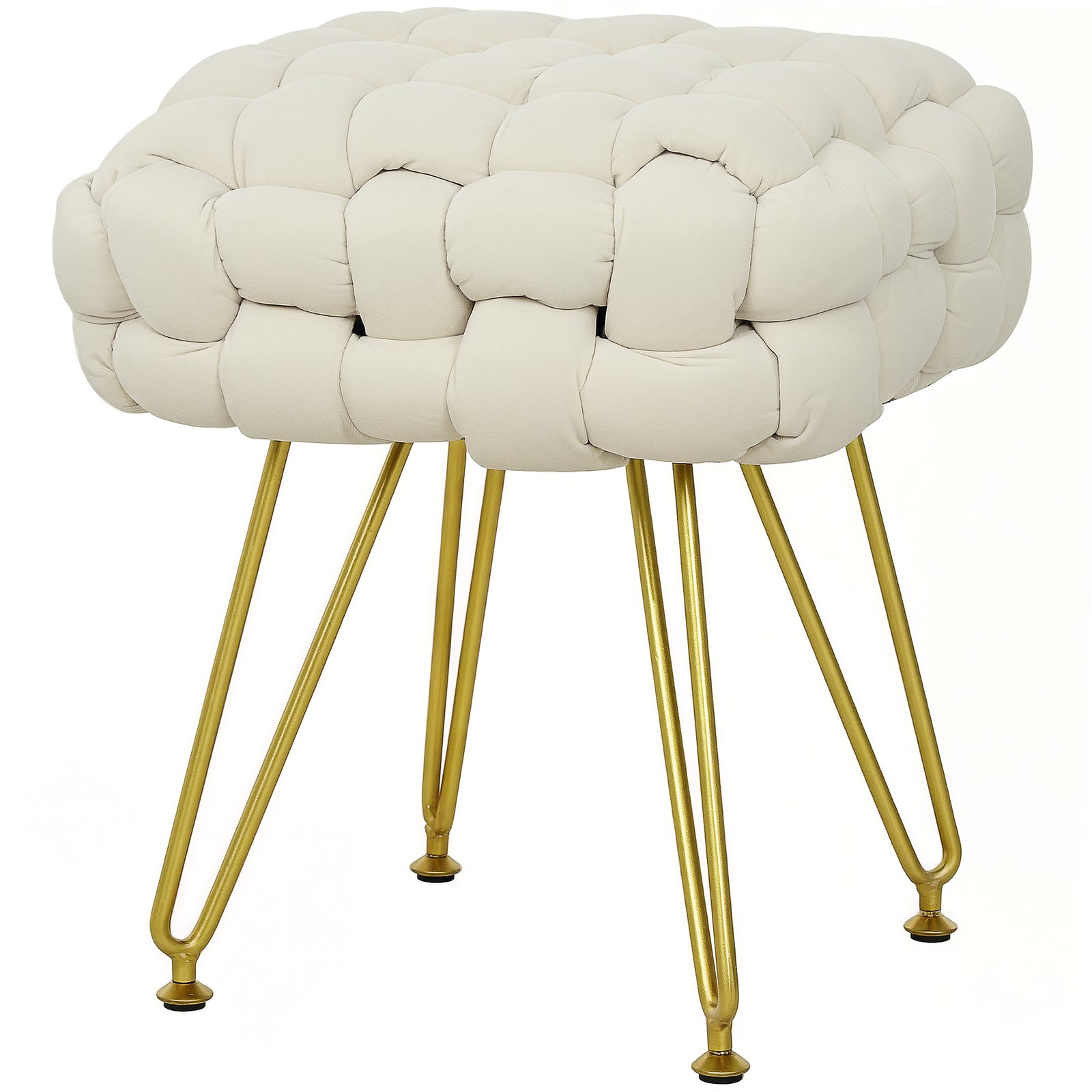 Woven Velvet Foot Stool With Steel Legs For Living Room | One Size | Cream