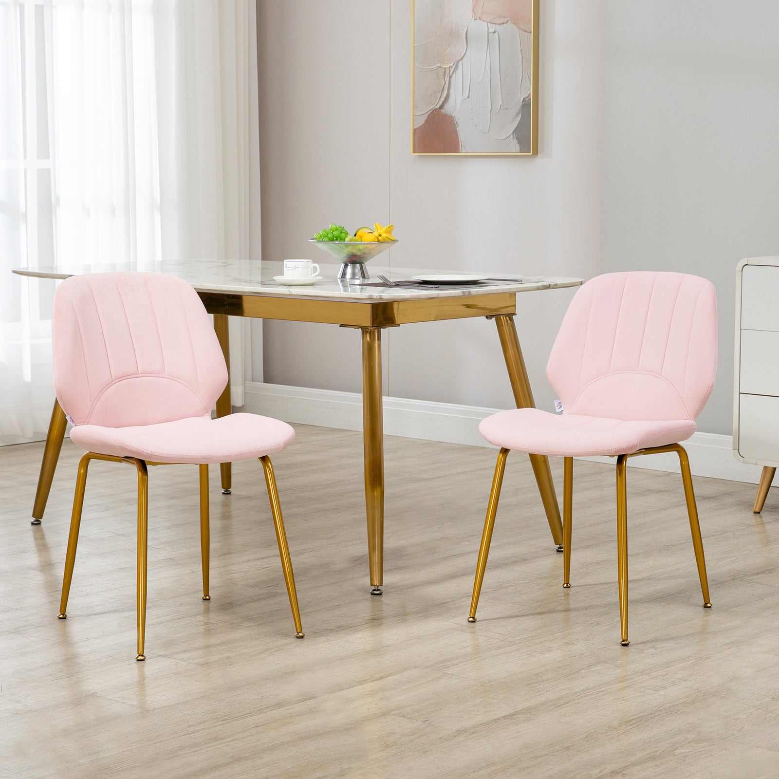 Velvet Upholstered Dining Chair Set Of 2 | Pink