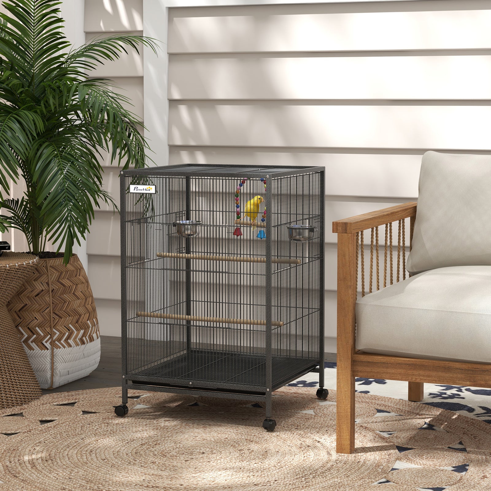 Bird Cage With Rolling Stand For Small Birds - Grey