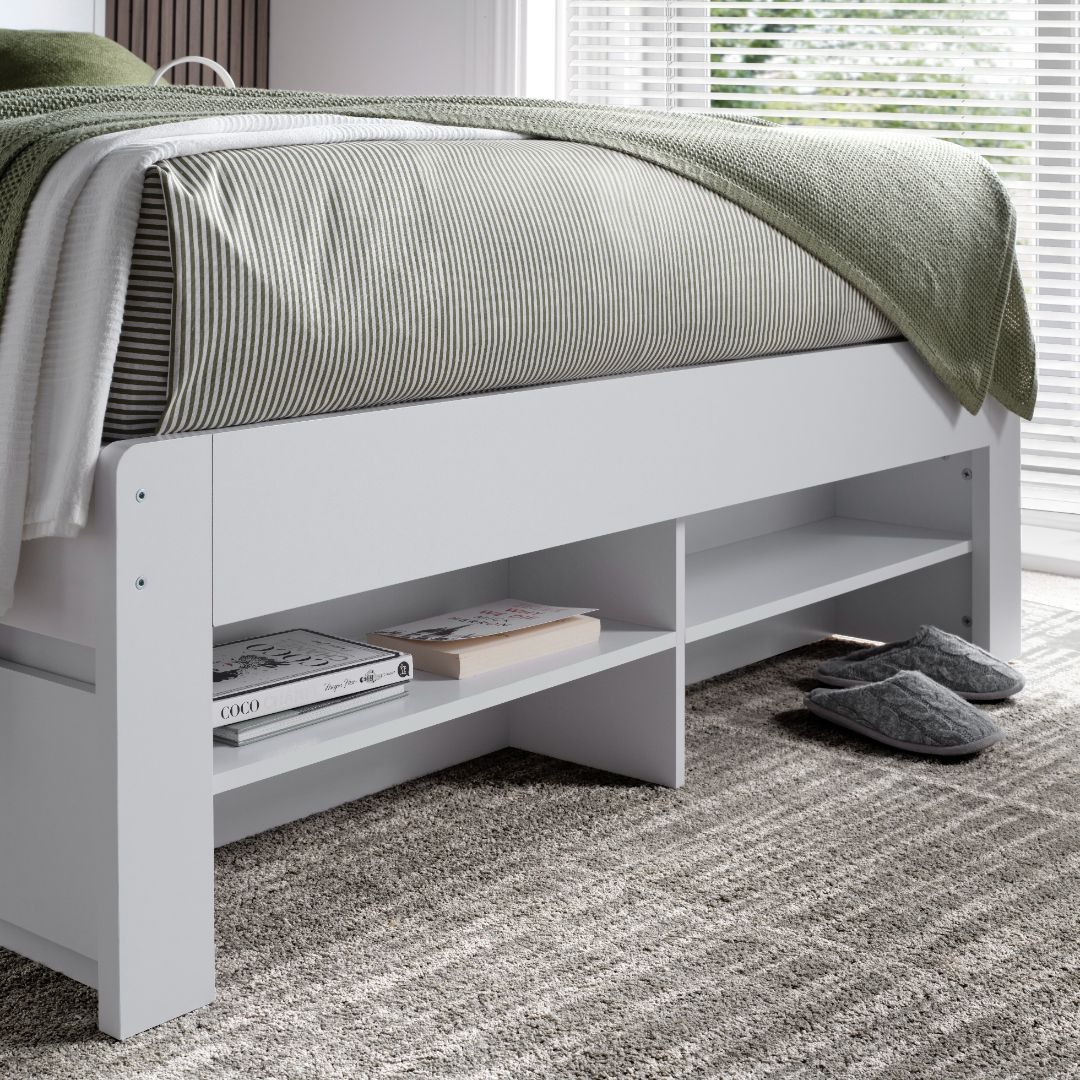 Fabio Wooden Storage Bed With 1 Drawer | Double | White