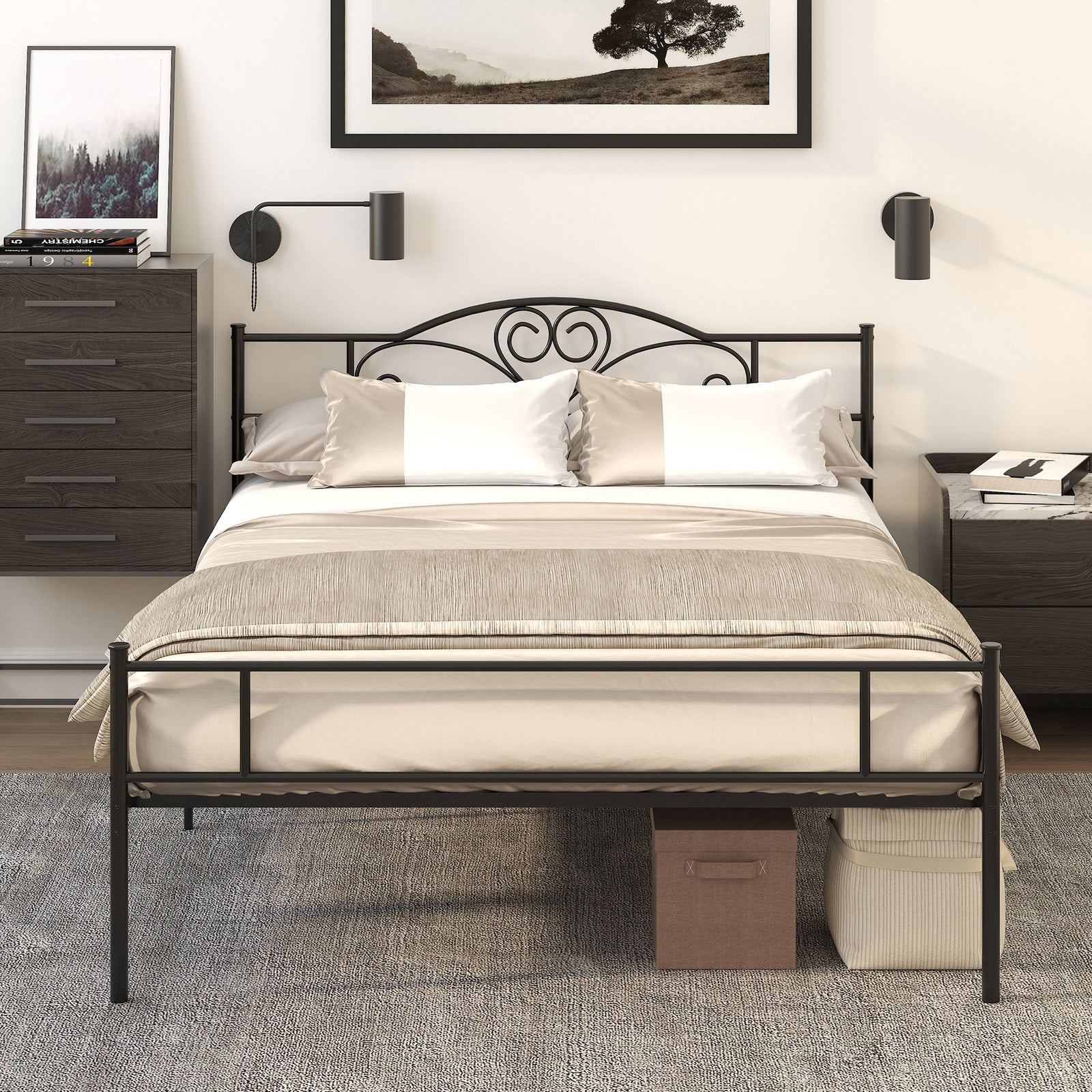 King Metal Bed Frame W/ Headboard And Footboard