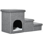 3 Step Dog Steps For Bed W/ Cat House Storage Boxes For Sofa Grey