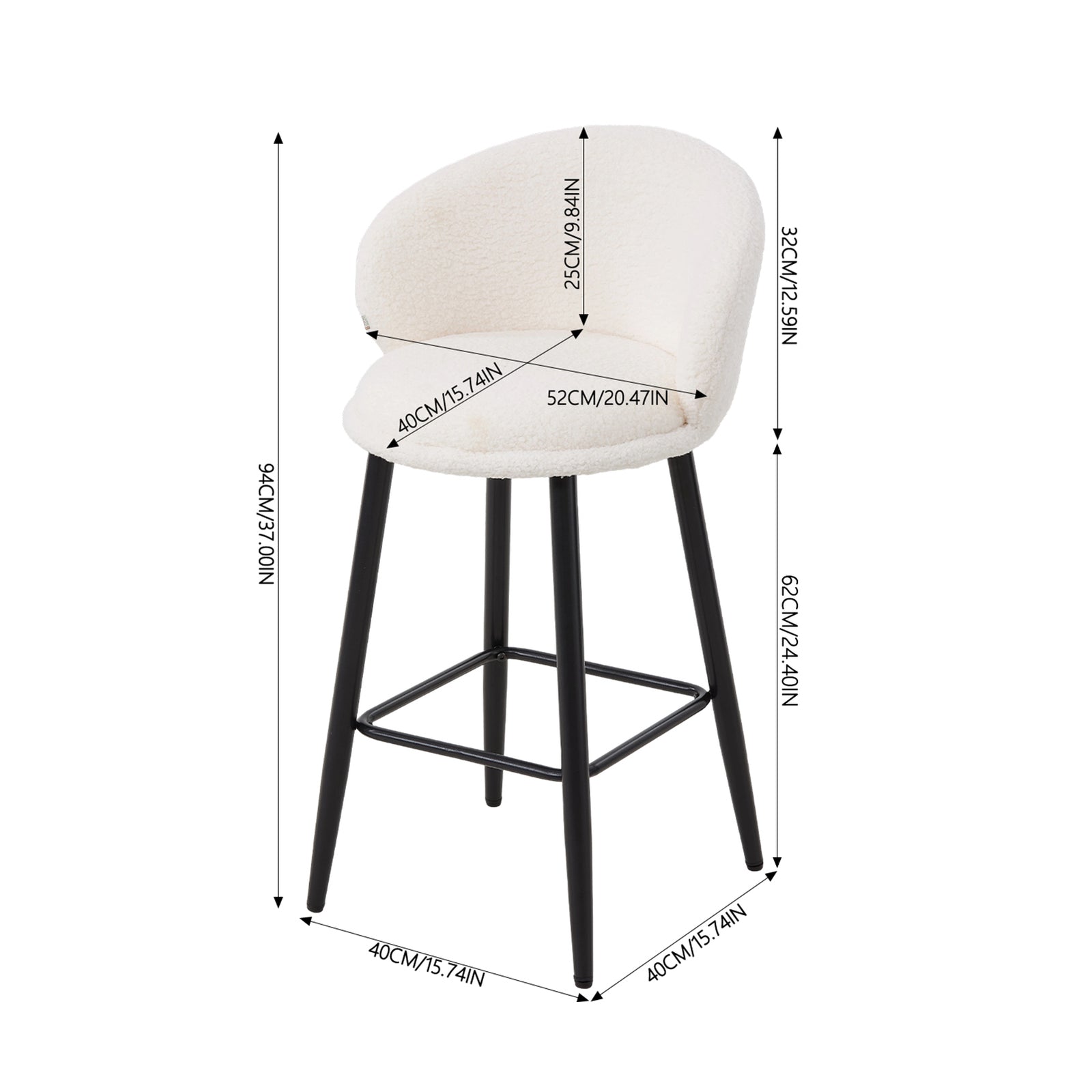 Breeins Set Of 2 Sherpa Fleece Upholstered Bar Stools